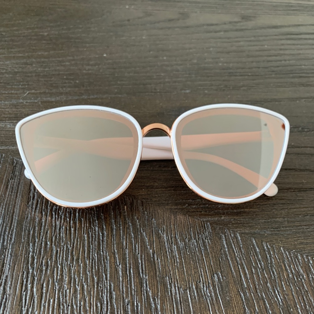 Target white-framed sunglasses with pink reflective lenses